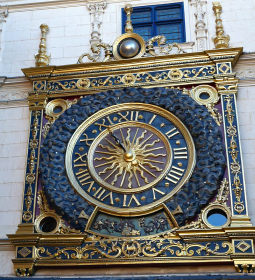 Rouen astronomical clock: hour hand and golden lambs